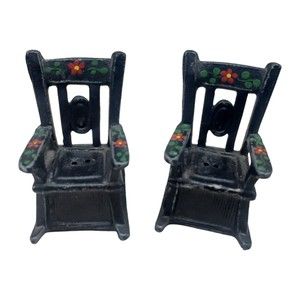 Vintage Cast Iron Metal Rocking Chair Salt And Pepper Shakers Handpainted Amish
